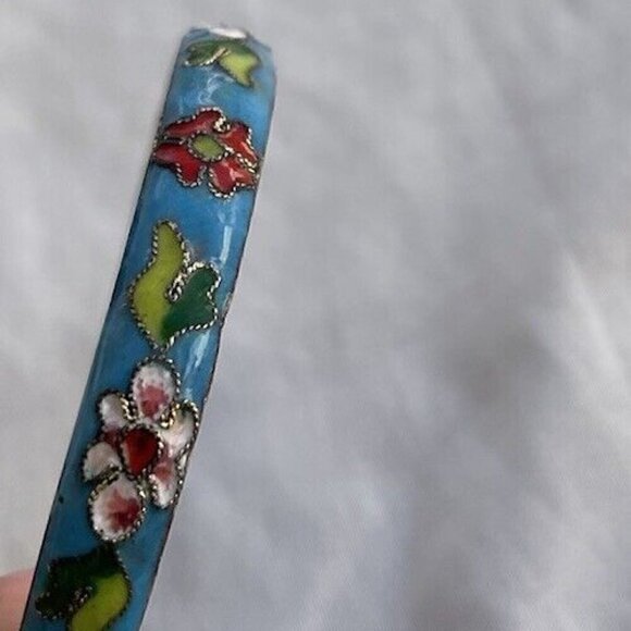 Vintage Cloisonne Women’s bangle Bracelet Light Blue Turquoise color floral 7.5” - Picture 8 of 14